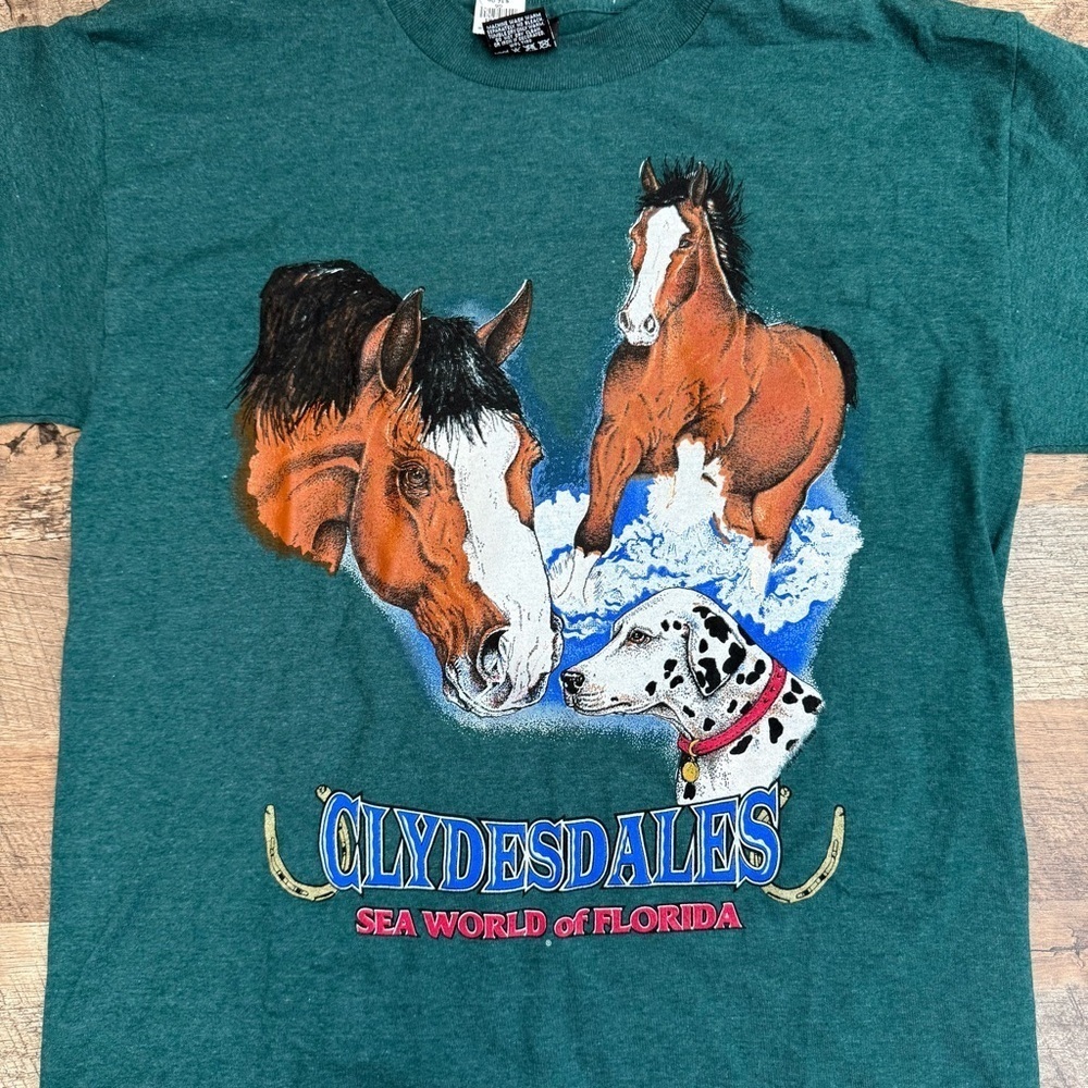 Vintage Clydesdales Sea World of Florida Green Shirt Medium NWT - Picture 2 of 6